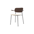 Audo Copenhagen Co Dining Chair, With Arms, Partially Upholstered in Black Steel and Dark Stained Oak with Logan Jasmine, packshot on white
