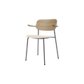 Audo Copenhagen Co Dining Chair, With Arms, Partially Upholstered in Black Steel and Natural Oak with Logan Jasmine, packshot on white