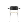 Audo Copenhagen Co Dining Chair, With Arms, Partially Upholstered in Chrome and Black Oak with Logan Jasmine, packshot on white