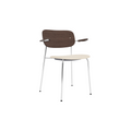 Audo Copenhagen Co Dining Chair, With Arms, Partially Upholstered in Chrome and Dark Stained Oak with Logan Jasmine, packshot on white