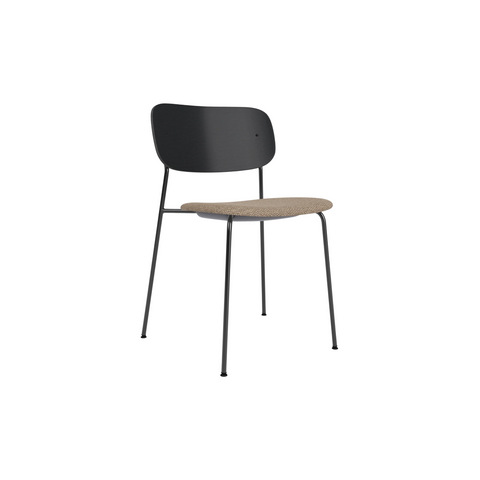 Audo Copenhagen Co Dining Chair, Without Arms, Partially Upholstered in Black Steel and Black Oak with Logan Flint, packshot on white