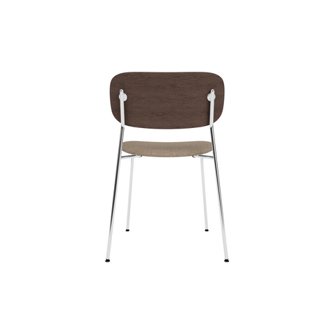 Audo Copenhagen Co Dining Chair, Without Arms, Partially Upholstered in Chrome and Dark Stained Oak with Logan Flint, packshot on white