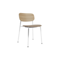 Audo Copenhagen Co Dining Chair, Without Arms, Partially Upholstered in Chrome and Natural Oak with Logan Flint, packshot on white