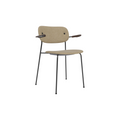 Audo Copenhagen Co Dining Chair, With Arms, Fully Upholstered in Black Steel and Dark Stained Oak with Logan Flint, packshot on white