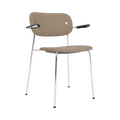 Audo Copenhagen Co Dining Chair, With Arms, Fully Upholstered in Chrome and Black Oak with Logan Flint, packshot on white