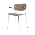 Audo Copenhagen Co Dining Chair, With Arms, Fully Upholstered in Chrome and Dark Stained Oak with Logan Flint, packshot on white
