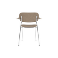 Audo Copenhagen Co Dining Chair, With Arms, Fully Upholstered in Chrome and Natural Oak with Logan Flint, packshot on white