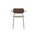 Audo Copenhagen Co Dining Chair, With Arms, Partially Upholstered in Black Steel and Dark Stained Oak with Logan Flint, packshot on white