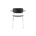 Audo Copenhagen Co Dining Chair, With Arms, Partially Upholstered in Chrome and Black Oak with Logan Flint, packshot on white