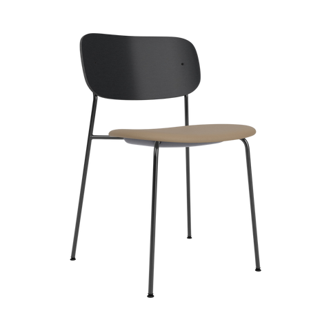 Audo Copenhagen Co Dining Chair, Without Arms, Partially Upholstered in Black Steel and Black Oak with Sierra 1611, packshot on white
