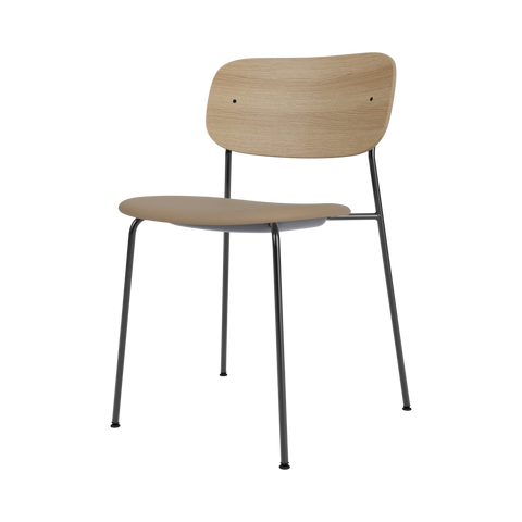 Audo Copenhagen Co Dining Chair, Without Arms, Partially Upholstered in Black Steel and Natural Oak with Sierra 1611, packshot on white