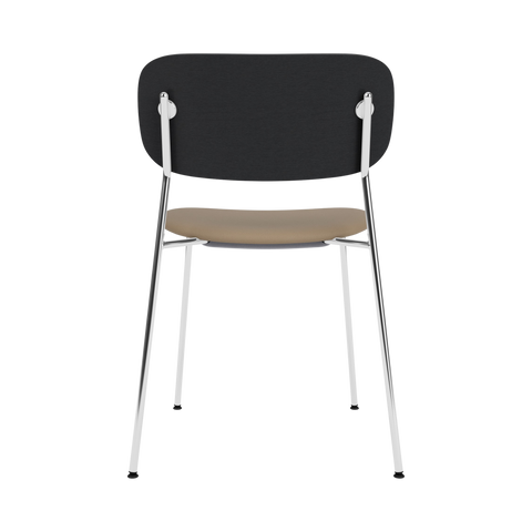 Audo Copenhagen Co Dining Chair, Without Arms, Partially Upholstered in Chrome and Black Oak with Sierra 1611, packshot on white