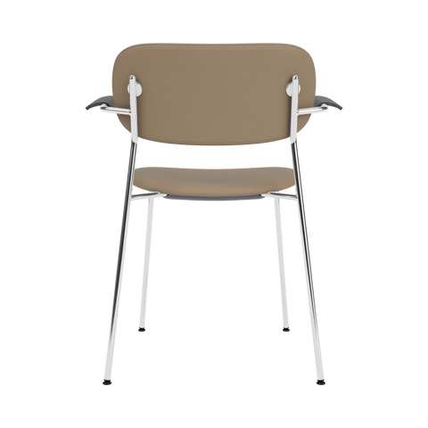 Audo Copenhagen Co Dining Chair, With Arms, Fully Upholstered in Chrome and Black Oak with Sierra 1611, packshot on white