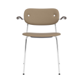 Audo Copenhagen Co Dining Chair, With Arms, Fully Upholstered in Chrome and Dark Stained Oak with Sierra 1611, packshot on white