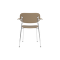 Audo Copenhagen Co Dining Chair, With Arms, Fully Upholstered in Chrome and Natural Oak with Sierra 1611, packshot on white