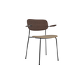 Audo Copenhagen Co Dining Chair, With Arms, Partially Upholstered in Black Steel and Dark Stained Oak with Sierra 1611, packshot on white