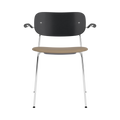Audo Copenhagen Co Dining Chair, With Arms, Partially Upholstered in Chrome and Black Oak with Sierra 1611, packshot on white