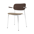 Audo Copenhagen Co Dining Chair, With Arms, Partially Upholstered in Chrome and Dark Stained Oak with Sierra 1611, packshot on white