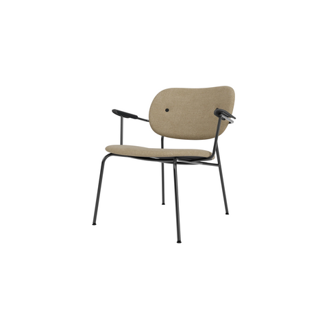Audo Copenhagen Co Lounge Chair, Fully Upholstered in Black Oak Arms with Audo Bouclé 02, packshot on white
