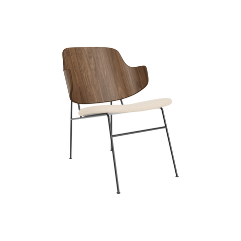 Audo Copenhagen The Penguin Lounge Chair in Walnut with Logan Jasmine seat, packshot on white