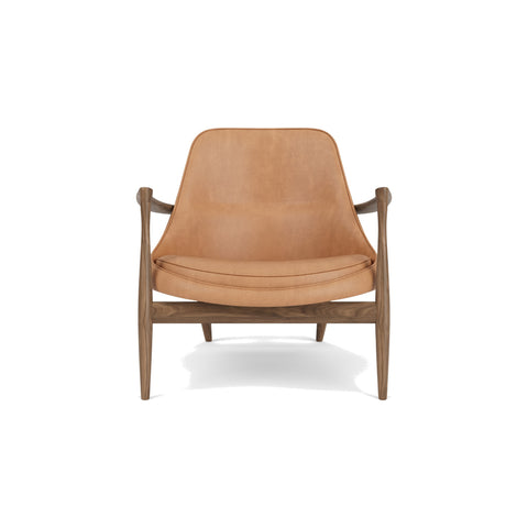 Audo Copenhagen Elizabeth Lounge Chair in Walnut and Camel Dunes, packshot on white