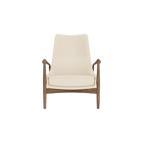 Audo Copenhagen Seal Lounge Chair, High Back in Walnut with Logan Jasmine, packshot on white
