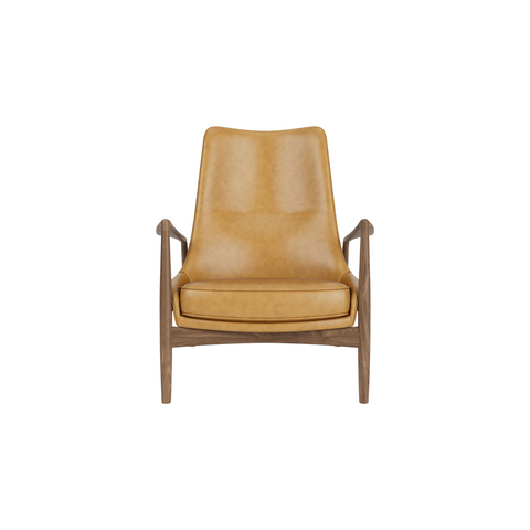 Audo Copenhagen Seal Lounge Chair, High Back in Walnut with Aida 0250, packshot on white