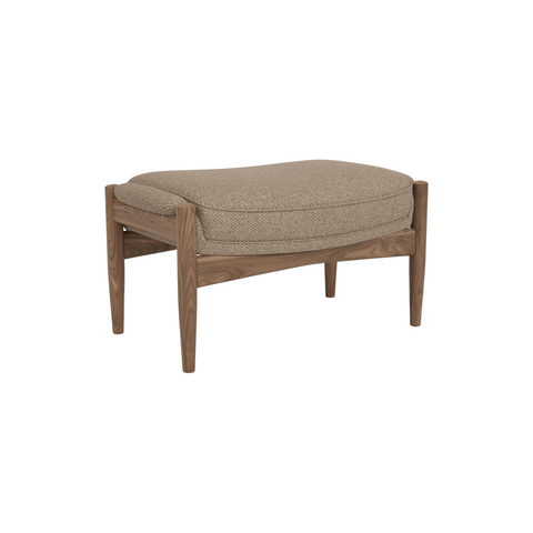 Audo Copenhagen Seal Ottoman in Walnut and Logan Flint, packshot on white