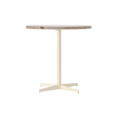 Audo Copenhagen Nook Dining Table 32"Ø in Ivory and Kunis Breccia Stone, packshot on white