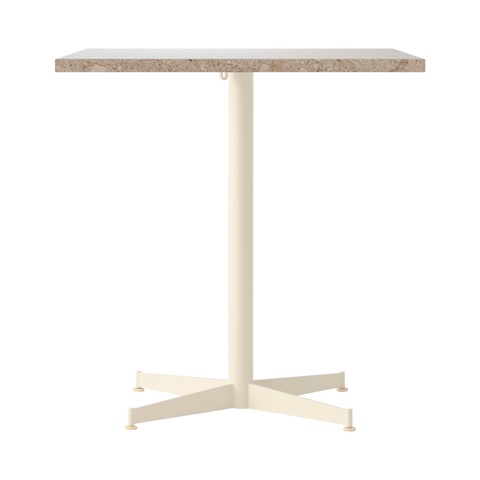 Audo Copenhagen Nook Dining Table 28"L x 24"W in Ivory and Kunis Breccia Stone, packshot on white