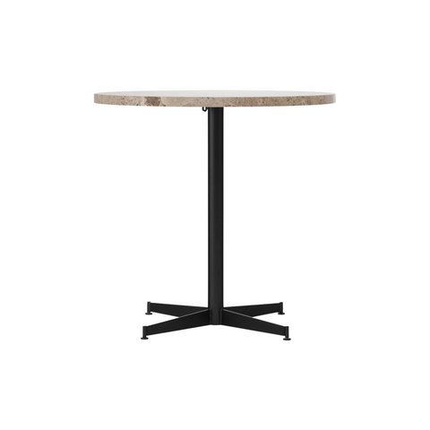 Audo Copenhagen Nook Dining Table 32"Ø in Black and Kunis Breccia Stone, packshot on white