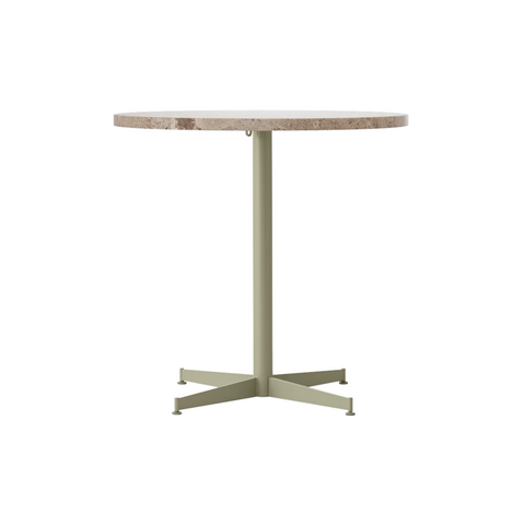 Audo Copenhagen Nook Dining Table 32"Ø in Olive and Kunis Breccia Stone, packshot on white