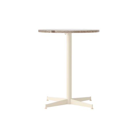 Audo Copenhagen Nook Dining Table 24"Ø in Ivory and Kunis Breccia Stone, packshot on white