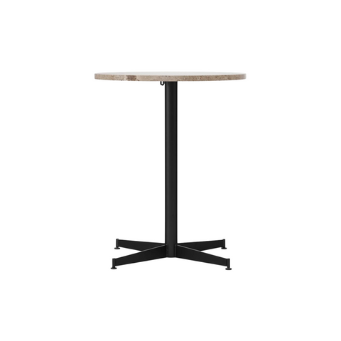 Audo Copenhagen Nook Dining Table 24"Ø in Black and Kunis Breccia Stone, packshot on white