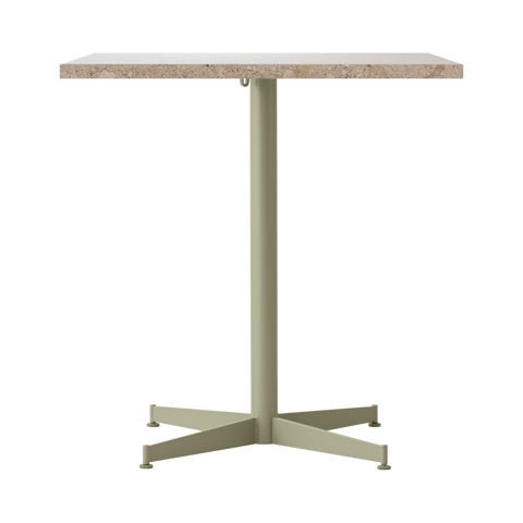 Audo Copenhagen Nook Dining Table 28"L x 24"W in Olive and Kunis Breccia Stone, packshot on white
