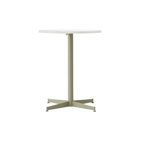 Audo Copenhagen Nook Dining Table 24"Ø in Olive and Estremoz Marble, packshot on white