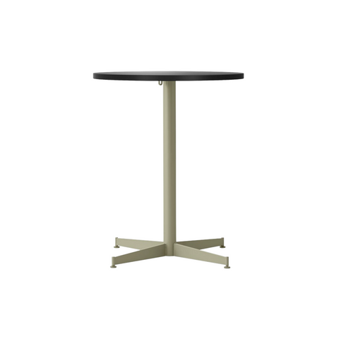 Audo Copenhagen Nook Dining Table 24"Ø in Olive and Linoleum Charcoal, packshot on white