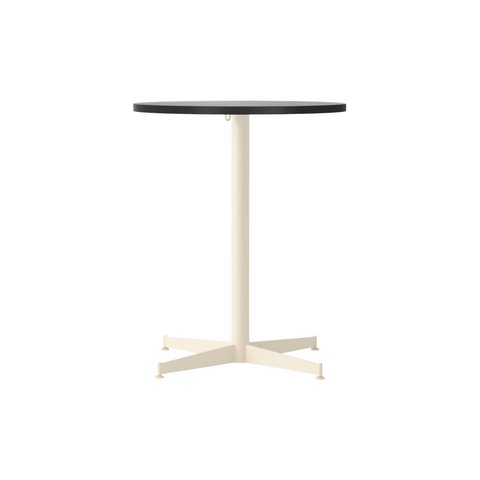 Audo Copenhagen Nook Dining Table 24"Ø in Ivory and Black Oak Veneer, packshot on white