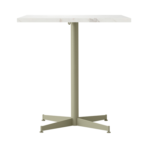 Audo Copenhagen Nook Dining Table 28"L x 24"W in Olive and Estremoz Marble, packshot on white