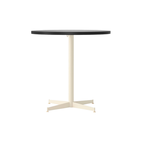 Audo Copenhagen Nook Dining Table 32"Ø in Ivory and Black Oak Veneer, packshot on white