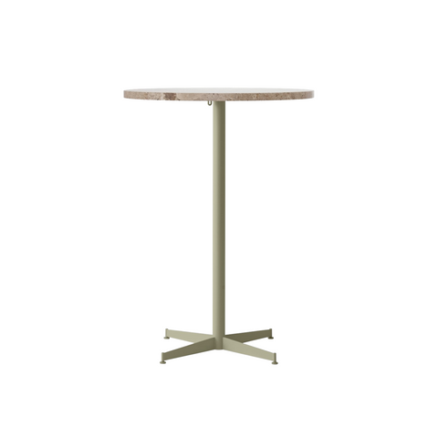 Audo Copenhagen Nook Bar Table 32"Ø in Olive and Kunis Breccia Stone, packshot on white