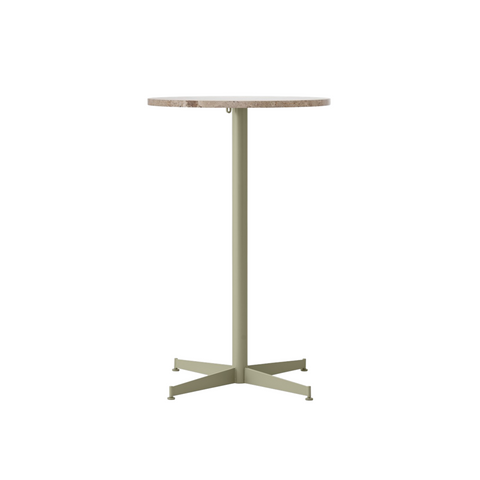 Audo Copenhagen Nook Counter Table 24"Ø in Olive and Kunis Breccia Stone, packshot on white