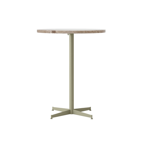 Audo Copenhagen Nook Counter Table 32"Ø in Olive and Kunis Breccia Stone, packshot on white