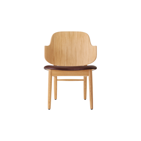 Audo Copenhagen The Penguin Wooden Lounge Chair, Upholstered, Upholstered Seat in Natural Oak with Aida 0329, packshot on white