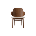 Audo Copenhagen The Penguin Wooden Lounge Chair, Upholstered, Upholstered Seat in Red Stained Oak with Logan Fossil, packshot on white