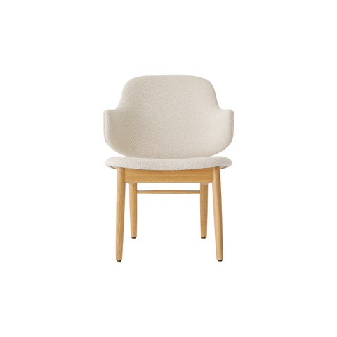 Audo Copenhagen The Penguin Wooden Lounge Chair, Upholstered, Fully Upholstered in Natural Oak with Logan Fossil, packshot on white