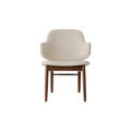Audo Copenhagen The Penguin Wooden Lounge Chair, Upholstered, Fully Upholstered in Red Stained Oak with Logan Fossil, packshot on white