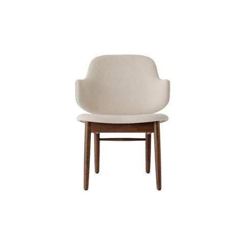 Audo Copenhagen The Penguin Wooden Lounge Chair, Upholstered, Fully Upholstered in Red Stained Oak with Logan Fossil, packshot on white