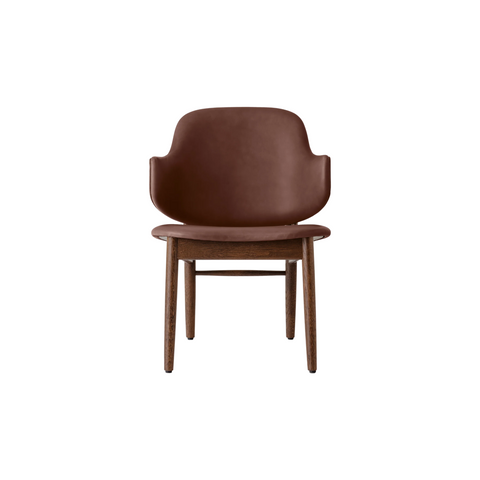 Audo Copenhagen The Penguin Wooden Lounge Chair, Upholstered, Fully Upholstered in Red Stained Oak with Aida 0329, packshot on white
