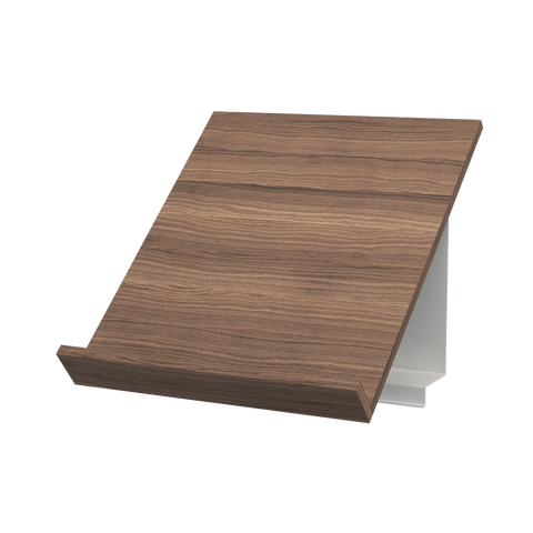 String Furniture Pira Magazine Shelf in walnut with a white bracket, wood magazine display shelf, white background packshot